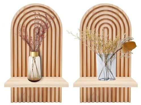 BlyeMichdi Lot de 2 Étagères en Bois pour Décoration Murale, Étagère Murale Bohème, Support Mural Style Bohème, Étagères Flottantes pour Cuisine, Chambre, Salle de Bain, Salon et Dortoir