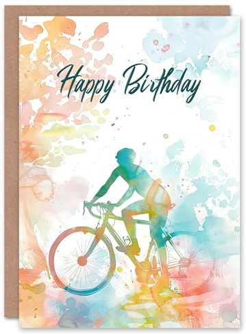 Artery8 Cyclist on Bicycle Soft Colourful Watercolour Blank For Him Or Her Art Birthday Card