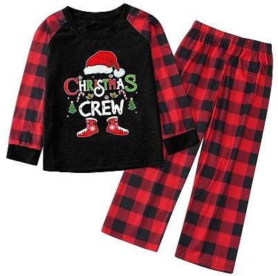 Générique Pyjama Noel Famille Hiver Mère Pere Garcon Fille Ensemble Famille Noel Carreaux Patchwork Vetement Femme Homme Bebe Costume Haut Pantalon Loungewear Set Casual Tenue Chic (B-Red, 7-8 Years)