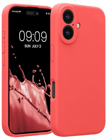 kwmobile Case Compatible with Apple iPhone 16 Case - Slim TPU Silicone Phone Cover - Soft Touch Finish - Neon Coral