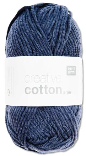Frida's Wollhaus Rico Design 50 g Creative Cotton Aran Wolle Stricken Häkeln 63 Farben (19 | Nachtblau)