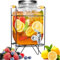 Duscdesp 4L Drinks Dispenser with Stand with Tap and Lid, Water Dispenser Glass with Press Tap Juice Dispenser Lemonade Dispenser Fridge Party Dispenser for Juice, Water, Cold Drinks