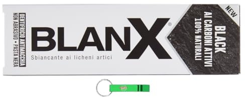 12x Blanx Dentifricio Black,Aufhellende Zahnpasta mit Flechten und 100% natürlicher Aktivkohle, entfernt Kaffee-, Rauch- und Teeflecken 75ml + Beni Culinari Kostenloser Schlüsselanhänger