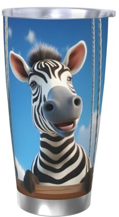 Funny Zebra - Vaso de 550 ml con tapa, bonita taza de café de acero inoxidable con aislamiento de cebra, doble pared, taza de viaje al vacío, regalo para mujeres y hombres