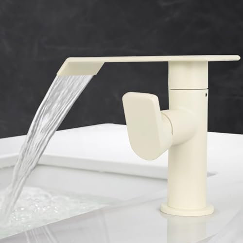 Robinet Lavabo Beige Robinet Cascade Lavabo Salle de Bain Mitigeur Salle de Bain Mitigeur Monocommande Lavabo en Laiton-Faible
