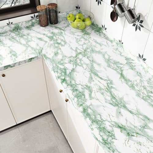 HotDecor Green Marble Wallpaper Kitchen Worktop Covering Vinyl Self Adhesive Sticky Back Plastic Washable Bathroom Wallpapers Green Marble Vinyl Wrap for Kitchen Worktop Furniture 40 x 200cm