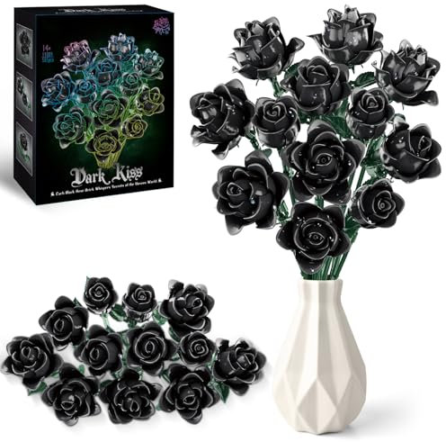 Black Rose Building Blocks Bouquet Kit - Elegant Artificial Rose Flower Model Set, Romantic Home Decor Gift for Valentine's Day, Mother's Day, Anniversary & Special Occasions (585 PCS)
