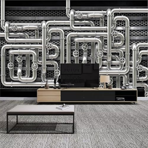 XLMING Metal Pipes Industrial Style Brick Wall Personalised 3D Wallpaper Home Study Office Grey Dining Room Sofa Bedroom Living Room TV Backdrop-300cm×210cm