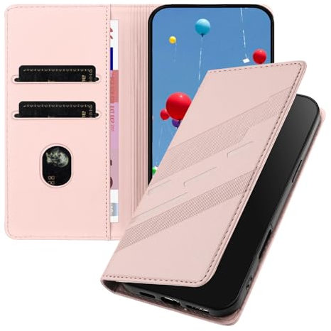 QIWEIQING Compatibile con iPhone 15 Custodia, Goffratura Pelle Portafoglio con Chiusura Magnetica Supporto Flip Protettiva Caso Stand Cover per iPhone 15. Rosa HX9