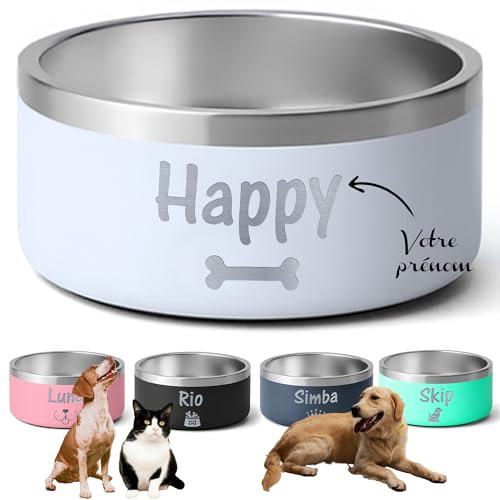 KDO MAGIC - Gamelle personnalisée - Grande et Petite Taille - Gravure Laser - Texte, prénom ou Date gravé - Chien, Chat, Animaux - Idée Cadeau - 16/32oz - Base Antidérapante (Violet, Grande)