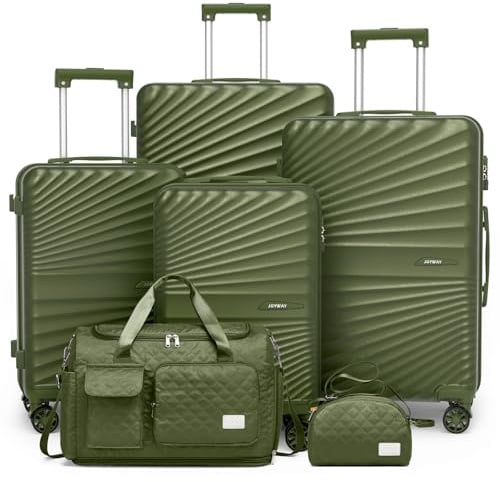 Joyway Kofferset 6tlg Hartschale Leicht mit 4 Rollen und TSA-Schloss Der Gepäcksets Enthält 1 Multifunktionale Reisetasche und 1 Kulturbeutel Grün