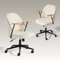 CLIPOP Ergonomic Fabric Office Desk Chair with Wood Arms, Tilt Swing Back Support Swivel Chair for Living Room Home Office Chair Padded Cushion Seat, Adjustable Height, 6 Wheels (cream, set of 2)