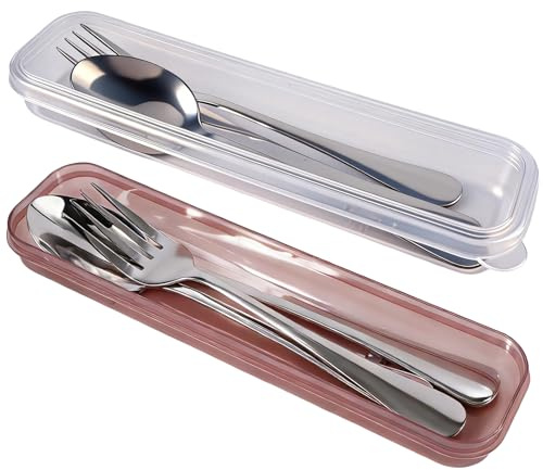 2 Piezas 4 en 1 Cubiertos para Llevar con Estuche, Fiambreras, Viajes | Cubiertos Camping de Acero Inoxidable con Cuchara, Cuchillo, Tenedor, Lavables a Máquina