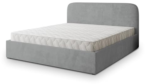 Masseno Polsterbett RENIVE K 120x200 cm, Doppelbett, Bettkasten, Stauraum, Lattenrost Und Kopfteil - Hellgrau, Paros 05