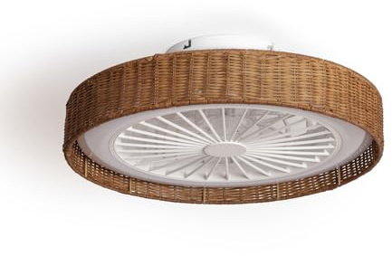 LEDKIA LIGHTING Ventilador de Techo Ratán Nara Marrón con Luz LED CCT 1920 lm; Motor DC Silencioso 15W; 7 Aspas; 6 Velocidades; 50 cm; 48 dB; Mando; Dormitorio