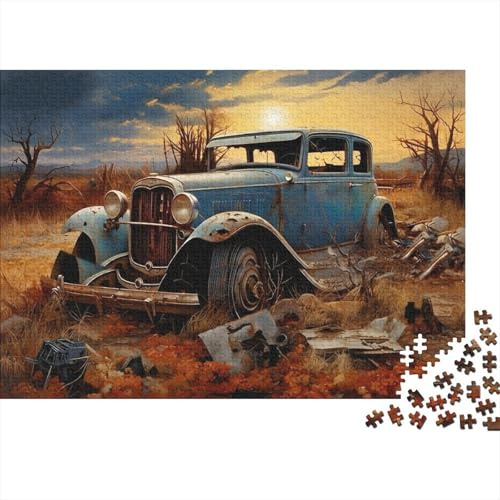 Coche Clásico Abandonado Puzzle de 1000 Piezas para Adultos Atardecer en el Campo Relajante para Familia 52x38cm/1000pcs