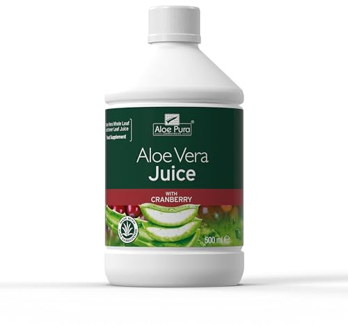 Aloe Pura Aloe Vera Juice with Cranberry , Natural , Vegan , Cruelty Free , Food Supplement, 500 ml