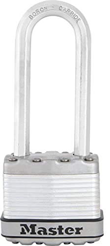 Master Lock M1EURDLJ Candado Seguridad Llaves Acero Laminado Exterior, Arco extra Largo, Adecuado para Portales, Garages, Sótanos, 45 mm