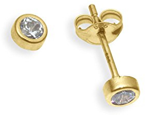 Ohrstecker Paar echt 14 Karat Weissgold 585 mit Zirkonia Durchmesser 3mm (Art. 811025)