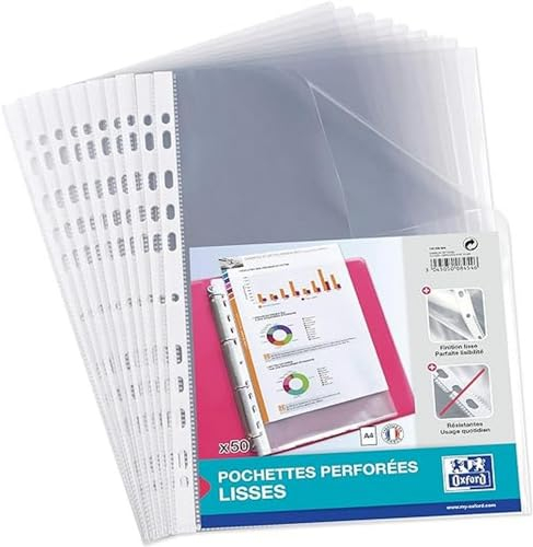 Oxford 100206909 Prospekthüllen, perforiert, PP, glatt, A4, farblos