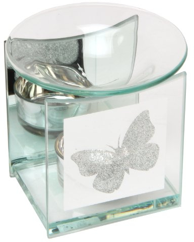 Hestia Oil Wax Tart Burner with Glitter Butterfly Design, 10 cm, Glass