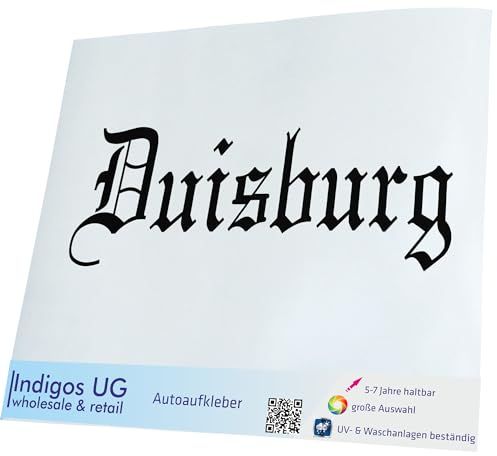 INDIGOS UG Auto Aufkleber Auto - 200x70 mm - Stadt Duisburg - schwarz - Selbstklebender Sticker für Auto, Fenster, Bus oder LKW