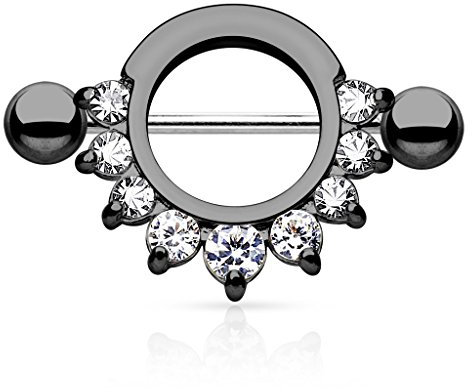Piercingfaktor Brustpiercing Schild mit Kristalle - Anthrazit
