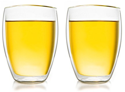 Creano doppelwandiges Thermoglas 250ml „DG-Hoch“, 2er Set, großes hitzebeständiges Trinkglas aus Borosilikatglas, Kaffee-/Teeglas
