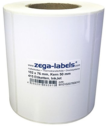 Inkjet Etiketten auf Rolle - 102 x 76 mm - 415 Stück je Rolle - Kern: 50 mm - Papier weiss glänzend - aussen gewickelt - permanent haftend - Druckverfahren: Ink Jet (Rollen Tintenstrahl Drucker)