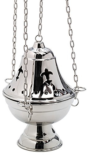 NKlaus Räucherfass zum Räuchern, Messing vernickelt, Kette 75cm, 1 Stück | Höhe: 17cm; Durchmesser: 11,5cm; Gewicht: 0,85kg; Innenschale