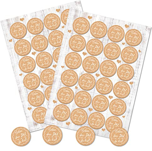 Logbuch-Verlag 48 SCHÖN DASS DU DA BIST Aufkleber rund beige natur braun weiß selbstklebend Sticker Geschenkaufkleber Hochzeit Geschenk Verpackung 4 cm