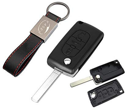 KASER Coque Clé Télécommande Plip 3 Boutons Citroen C1 C2 C3 C4 C5 (no Battery Place) avec Porte-Clés en Cuir