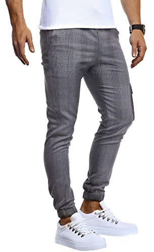 Leif Nelson LN8291 Pantalon de jogging chino avec poche cargo pour homme Coupe ajustée Motif à carreaux - Gris - Small