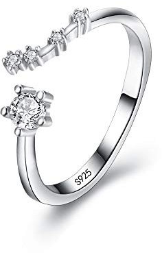 Clearine Damen Ring 925 Sterling Silber CZ Horoskop Tierkreis 12 Konstellation Astrologie Verstellbar Statement Geburtstagsgeschenk
