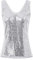 GRACE KARIN Damen Pailletten Tank Top Pailletten verziert Sparkle Trägershirt-Weste Tops Party Bluse L Silber Cl011080-1