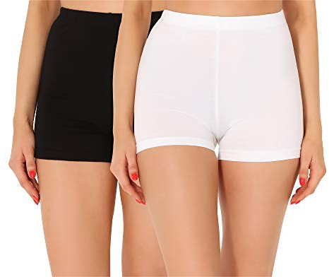 Merry Style Damen Shorts Radlerhose Unterhose Hotpants Kurze Hose Boxershorts aus Baumwolle 2Pack MS10-358(2Pack Schwarz/Weiß,XL)