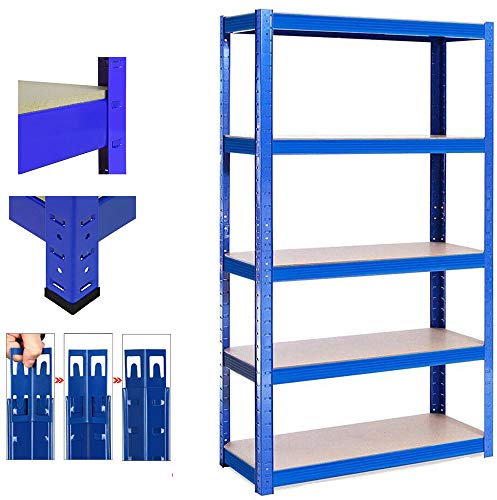 Steckregal Werkstattregal Kellerregal Schwerlastregal MDF 5 böden bis 875 kg Traglast 170x75cmx30cm - Blau