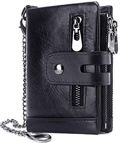 gzcz Mens Wallet with Chain RFID Blocking Purse for men, black, M, Modern