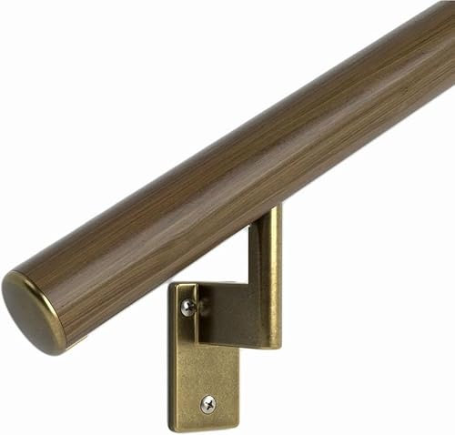 Corrimano in legno di noce nero con anima in alluminio, staffe da parete e terminali in ottone anticato, 4,1 cm