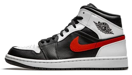 Nike Herren Air Jordan 1 Mid Basketballschuh, Black Chile Red White, 44.5 EU