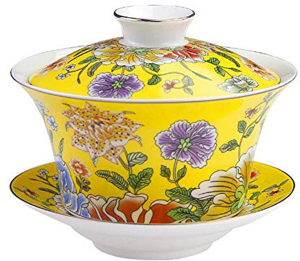 Eplze YBK Tech Große Gaiwan-Teetasse und Untertasse aus Porzellan, Kung-Fu-Teetasse und Untertasse mit Deckel, traditionelles chinesisches Gaiwan, Sancai-Teeschale, Gelb
