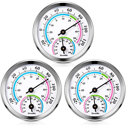 Weewooday 3 Pcs Indoor Outdoor 2 in 1 Mini Thermometer Silver,2.2 Inch