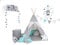 Rainbow Kids Tipi Zelt für Kinder | Baumwollsegeltuch Tippi Kinderzelt, Mehrere Muster und Farben mit und ohne Spielzubehör für Outdoor- und Indoor-Kinderspaß (Wolfstern Grau, mit Zubehör)