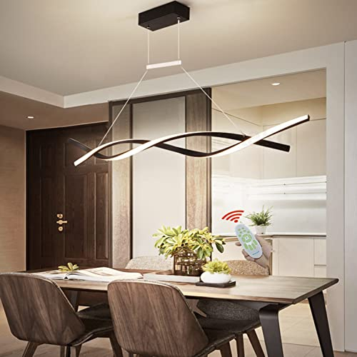 Modern LED Pendelleuchte Dimmbar Küchenlampe Hängend Lampe Esstisch Esszimmerlampe Hängelampe Wohnzimmer Tisch Höhenverstellbar Hängeleuchte mit Fernbedienung für Büro Bar Leuchten (Schwarz, L120cm)