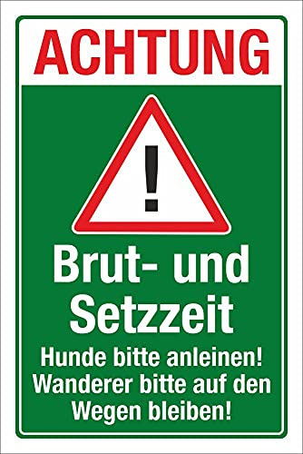 Schild Brut Setzzeit Hund anleinen Auf Wegen bleiben Wildtiere 300 x 200 mm | 3 mm Alu-Verbund, wetterfester UV-Direktdruck, robust und langlebig, Made in Germany