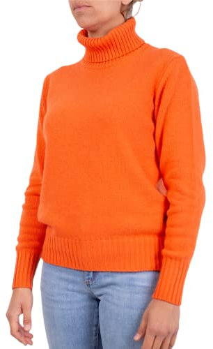 Marenza Maglia Collo Alto Donna Misto Cashmere Doppio Filo Made in Italy (S, Arancione)