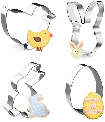 Easter Cookie Cutters Set 4PCS, Stainless Steel Easter Cutter Biscuit Cutter for Party Decoration Gift - Egg, Rabbit Face, Bunny, Chick