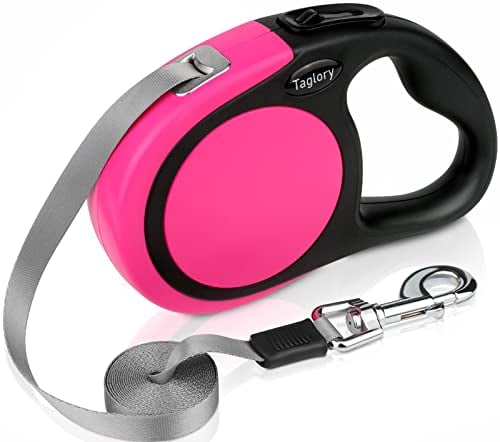 Taglory Hundeleine Rollleinen für Mittel und Große Hunde bis 45kg, Hundeleine Ausziehbar mit Anti-Rutsch Griff, Ausziehleine mit Sicheres Bremssystem, Rosa, 5m