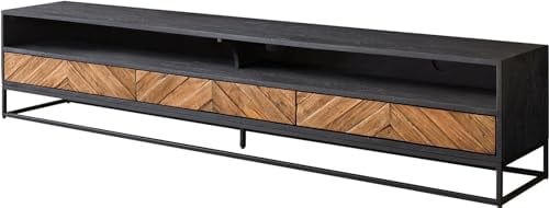 DELIFE Fernsehtisch Famke Mango Teak 200 cm 2 Fächer 3 Schubladen Lowboard