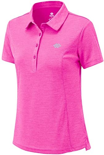 MoFiz T Shirts Donna Manica Corta Polo Lavoro Camicia Sportiva Golf Top con Bottoni Rosa S